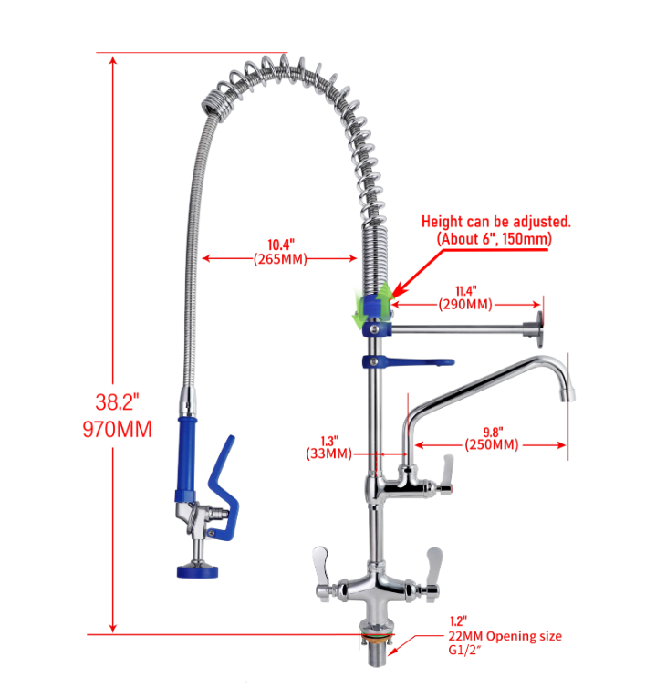 Dimensioni del rubinetto professionale da cucina PRO2189 con attacco G1/2
