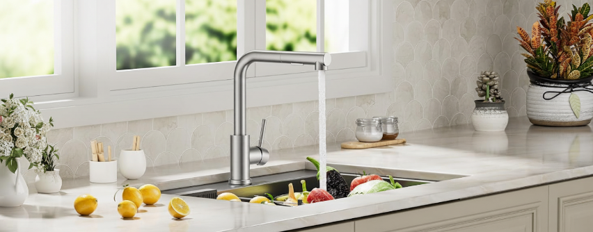 Low-Pressure Kitchen Tap, Single Lever Hot and Cold Water Tap, Tap with 3 Connections for Boilers, Suitable for Boilers and Under-Sink Boilers, Mat Zwart