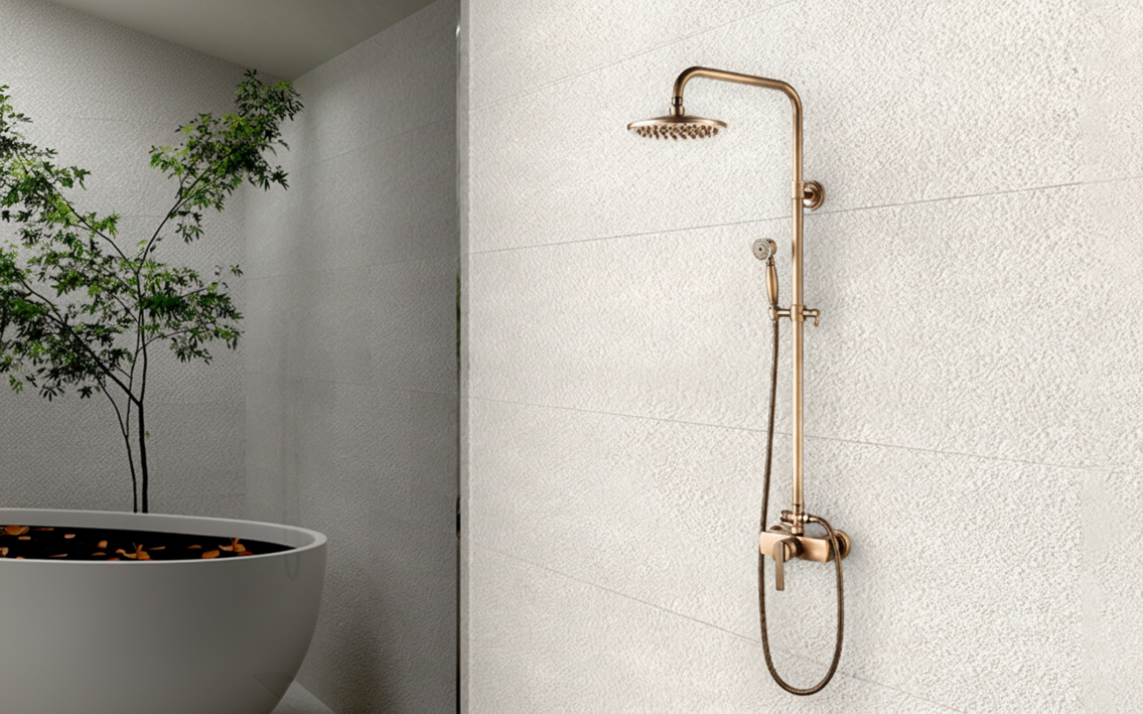 Sistema doccia ELITE EDITION BSE1508 in ottone anticato installato a parete