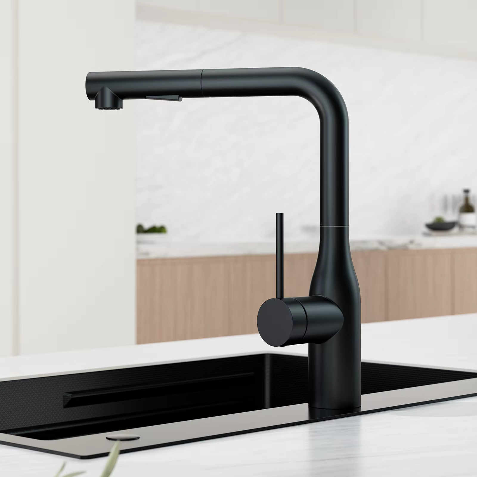 Rubinetto da cucina ELITE EDITION KF1699 nero opaco installato sul lavello