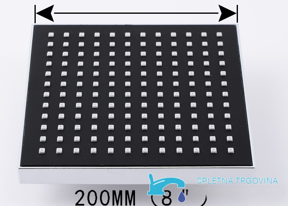 Soffione da 200 mm del sistema doccia PT77075 in cromo e nero