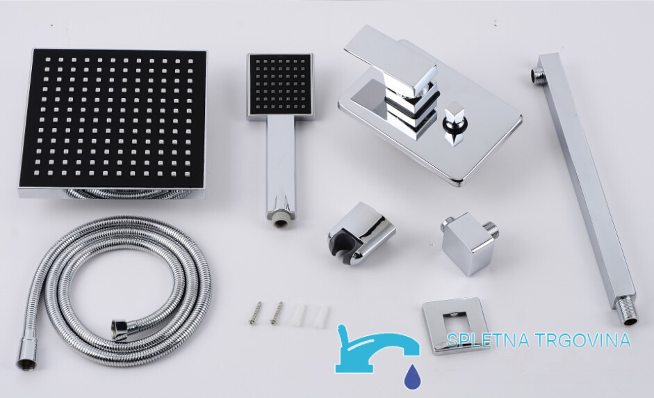 Contenuto del sistema doccia PT77075 con soffione, doccetta e accessori