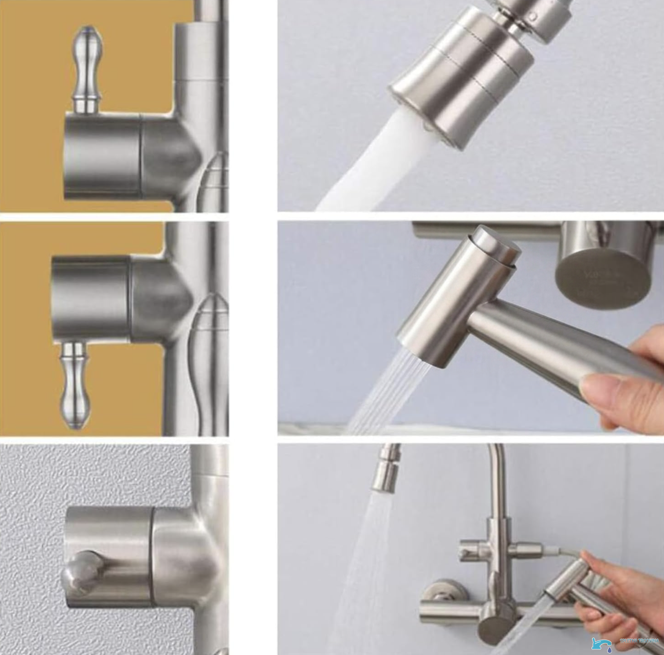 Rubinetto da cucina a parete EYN WK1211 in acciaio inox con bocca girevole, disponibile in più finiture