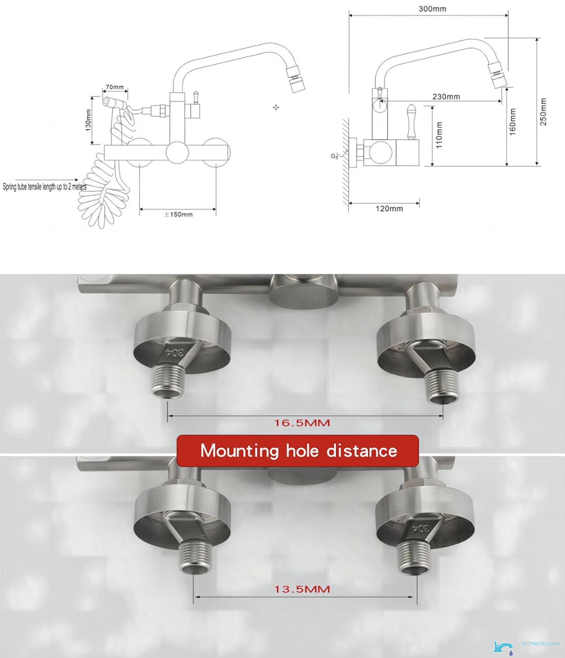 Dimensioni del rubinetto da cucina a parete WK1211 con raccordo G1/2