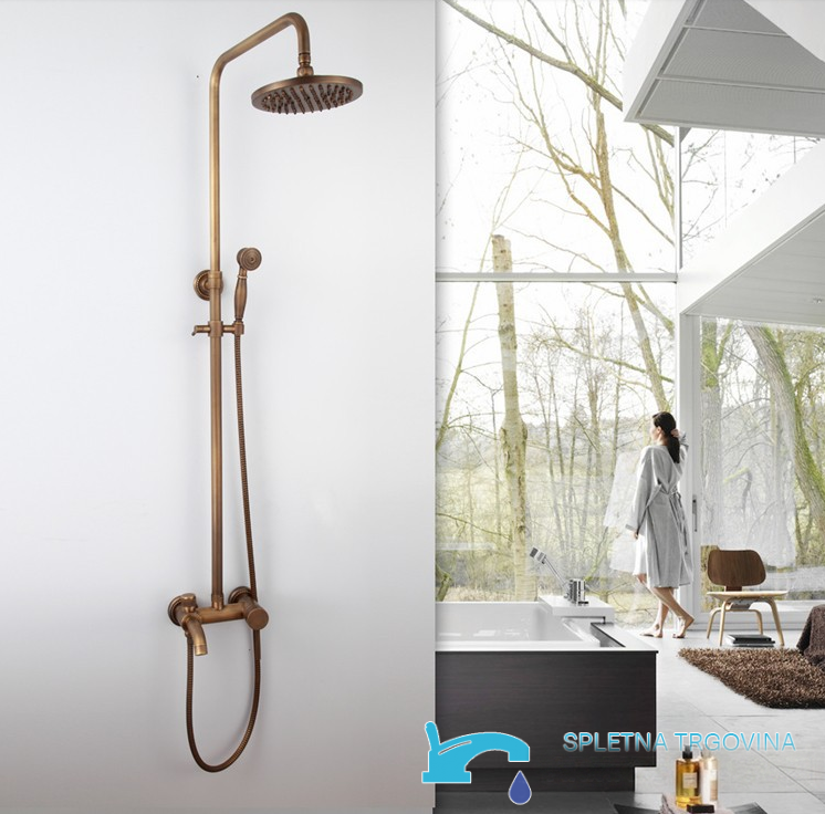 Sistema doccia BTA1513 esterno in bronzo antico con soffione, doccetta e bocca per vasca
