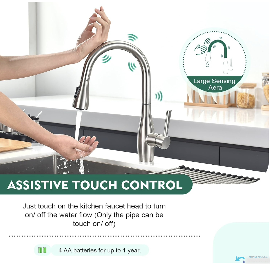 Rubinetto da cucina KFS1428 con ampia zona sensibile allo sfioramento