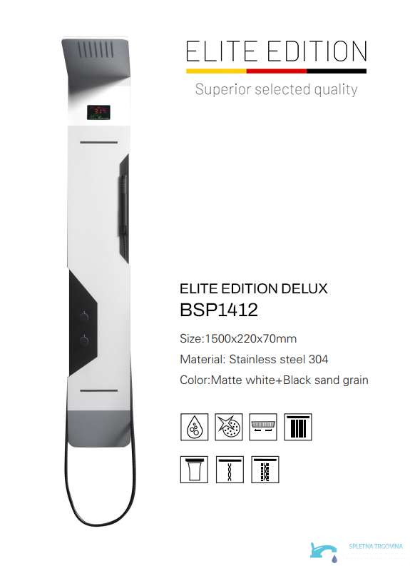 Pannello doccia ELITE EDITION DELUX BSP1412 in acciaio inox 304 con LED, getti massaggianti e finiture in più colori