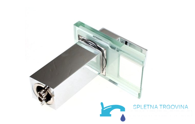 Miscelatore per lavabo EYN XL8002 da piano con cascata in vetro, luce LED e diverse finiture cromate e trasparenti