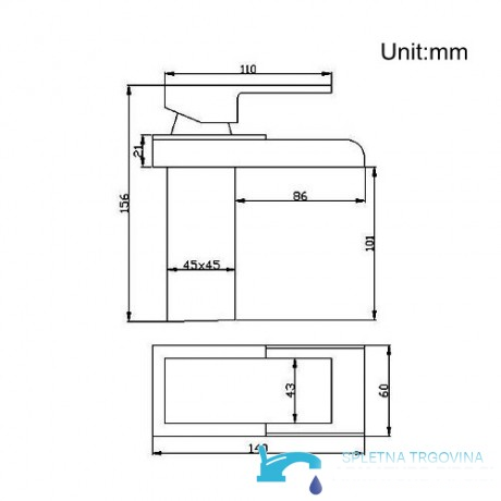 Quote tecniche del rubinetto a cascata EYN206 per lavabo