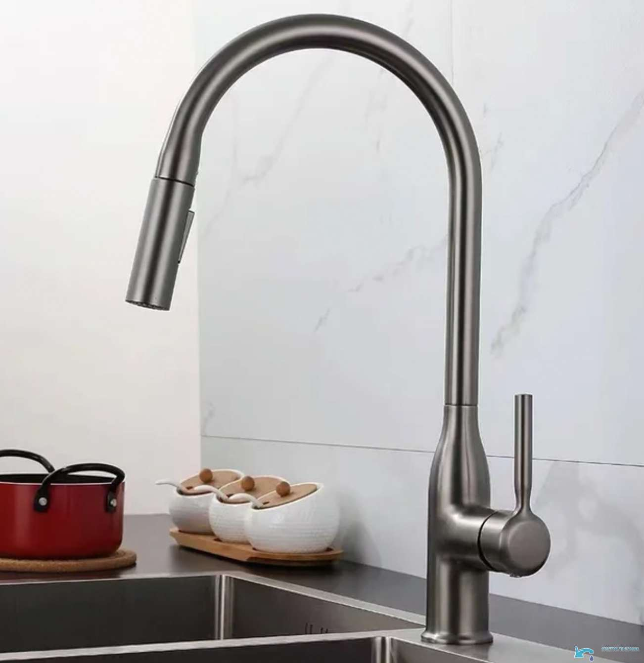 Rubinetto da cucina KS15174 con doccetta estraibile e comando monoleva