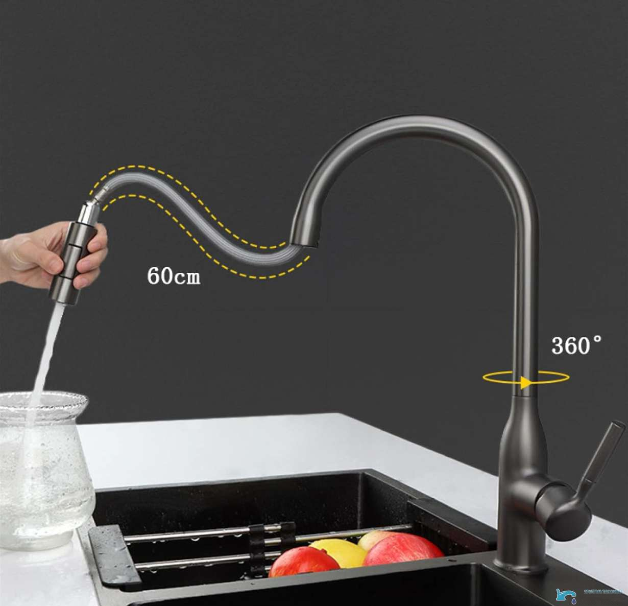 Miscelatore da cucina KS15174 con rotazione a 360 gradi e tubo estraibile da 60 cm