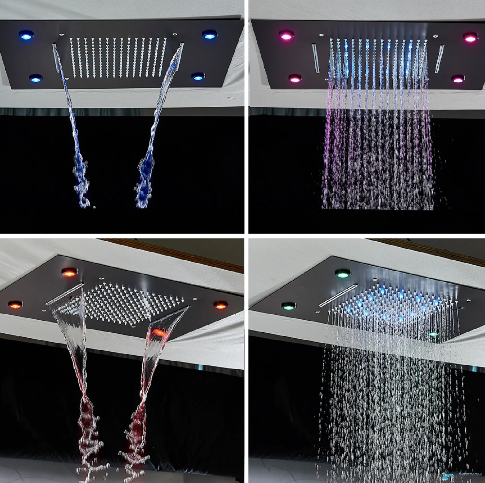 Soffione PT8899 con pioggia, due cascate e illuminazione LED multicolore