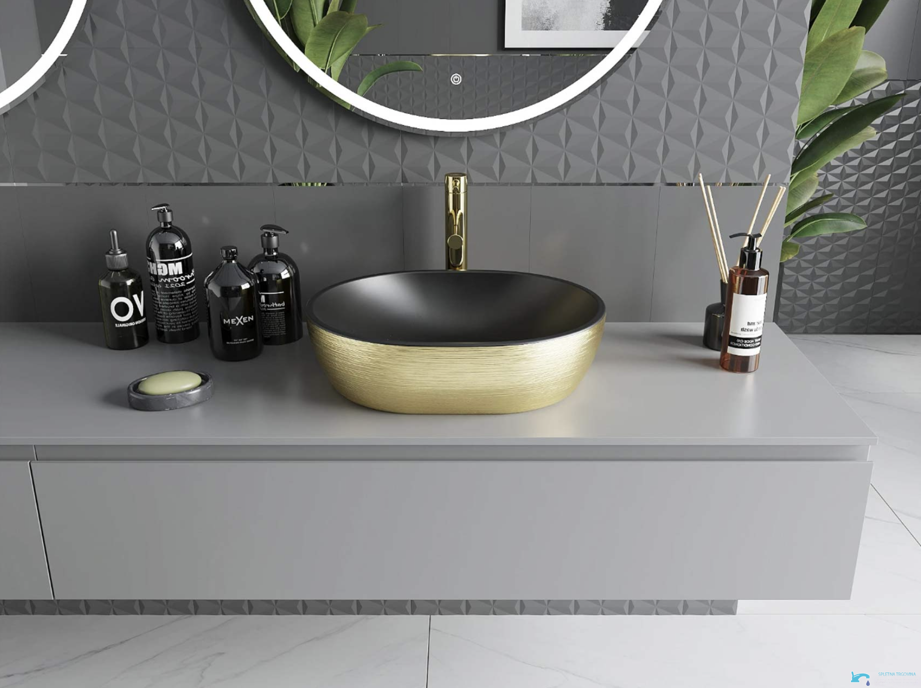 GU1798 - lavabo da appoggio ovale, lavabo nero e oro