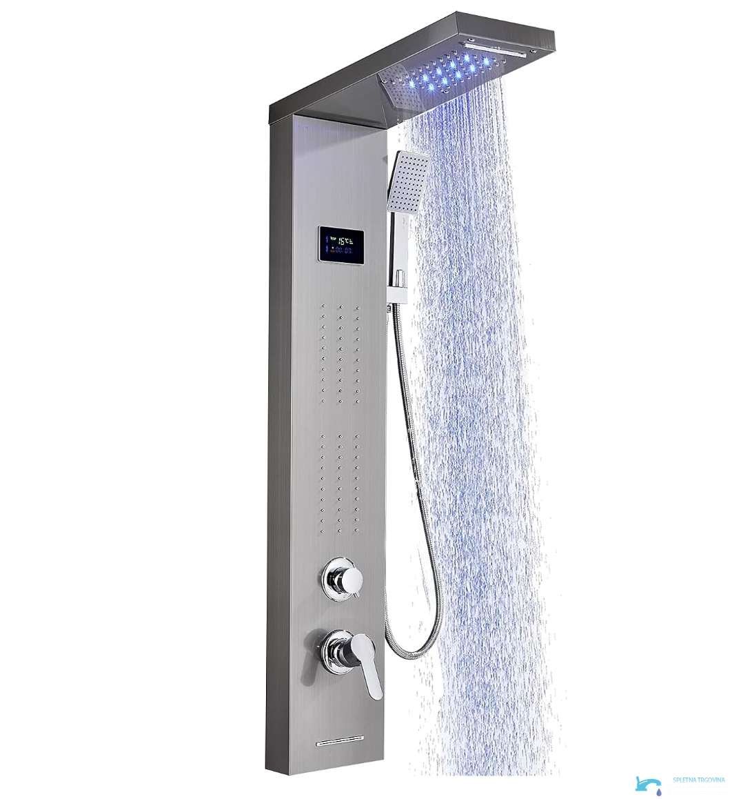 Duschsystem BSP1912 aus Edelstahl in gebürstetem Silber mit blauer LED-Beleuchtung
