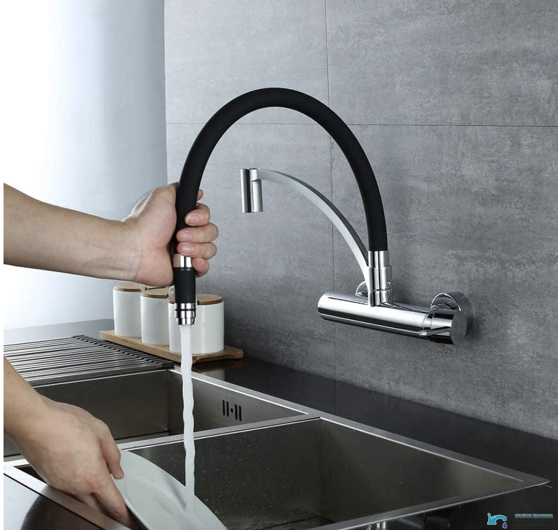 Rubinetto da cucina WL1026 a parete con doccetta estraibile e bocca flessibile