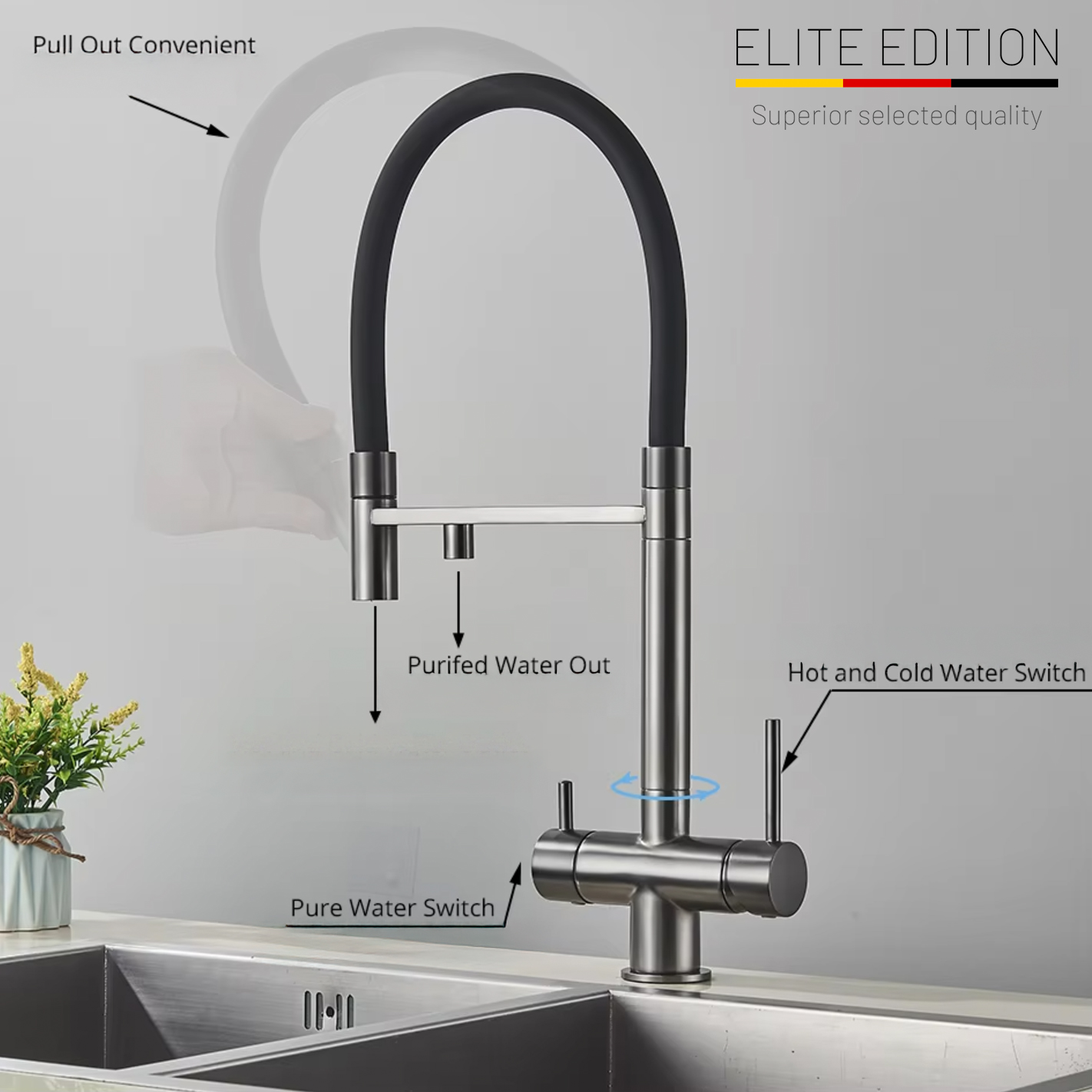 Rubinetto da cucina KA1643 con doccetta estraibile e uscita separata per acqua filtrata