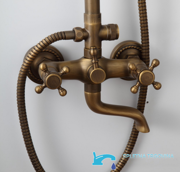 Sistema doccia esterno EYN NSB76437 con bocca girevole a 360°, bronzo anticato e ottone anticato