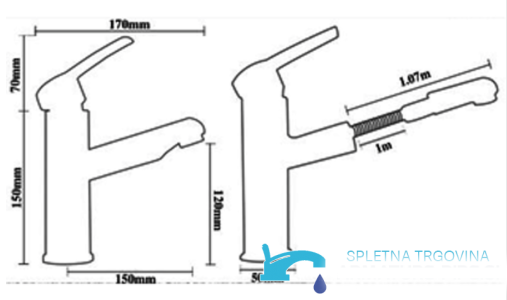 Dimensioni del rubinetto da bagno KZI8705 con tubo estraibile