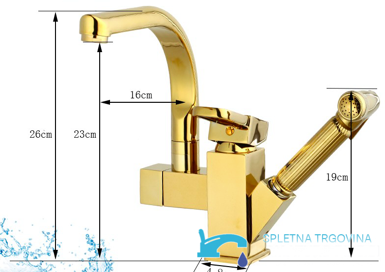 Misure del rubinetto da bagno KZI1623 con doccetta estraibile e comando monoleva
