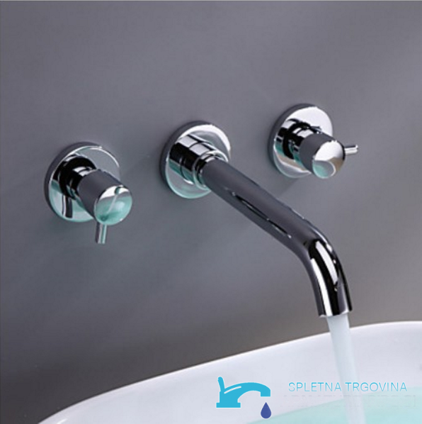 Rubinetto a parete per lavabo EYN SU2321 in ottone cromato con LED