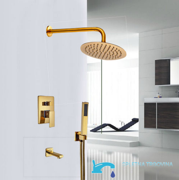 Pannello doccia da incasso woo-2322 in oro lucido con soffione e doccetta