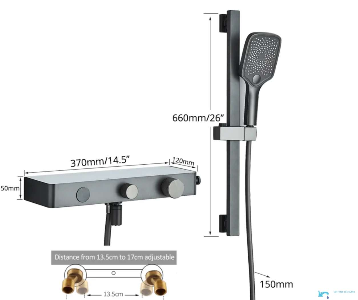Dimensioni e interasse regolabile del rubinetto da bagno ELITE EDITION BBT1429