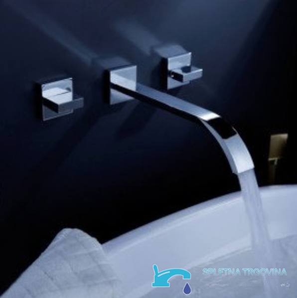 Rubinetto a parete per lavabo SU5183 con due manopole e getto a cascata