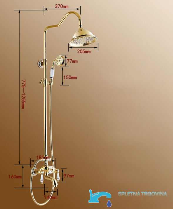 Misure del pannello doccia NTG40422 con altezza regolabile e soffione da 205 mm