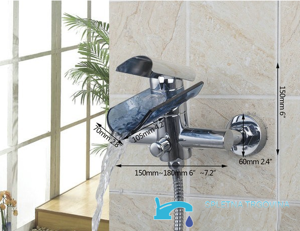 Miscelatore per vasca a parete EYN SK5549 in ottone con erogazione a cascata, LED e finiture multiple
