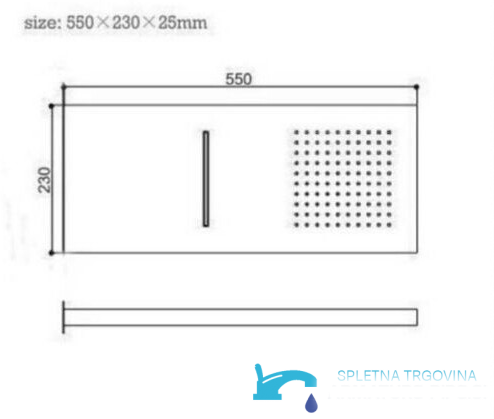 Dimensioni del pannello doccia da incasso PT939851 da 55 per 23 cm