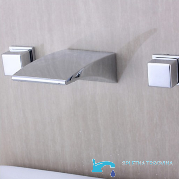 Rubinetto per lavabo EYN SU9338 a parete con erogazione a cascata, finiture argento, cromo e argento-cromo