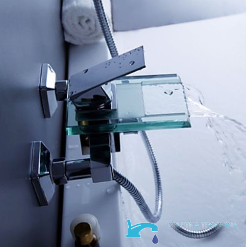 Miscelatore per vasca a parete EYN SAK7236 con cascata in vetro, LED e finiture multiple