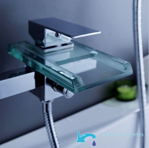 Miscelatore per vasca a parete EYN SAK7236 con cascata in vetro, LED e finiture multiple