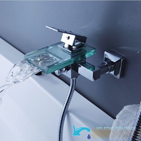 Miscelatore per vasca a parete EYN SAK7236 con cascata in vetro, LED e finiture multiple