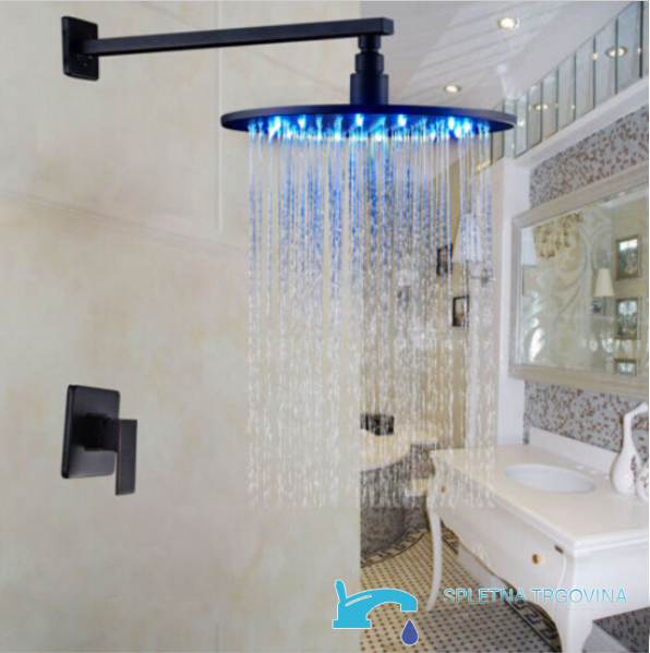 Sistema doccia LED da incasso PT12109 con soffione nero opaco e luce blu
