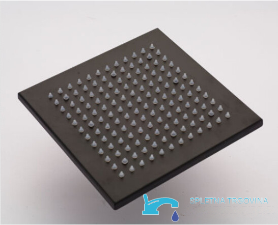 Soffione a pioggia quadrato PT79456 nero opaco con ugelli grigi in silicone