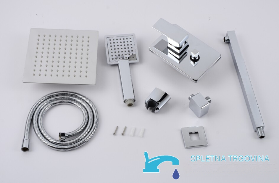 Sistema doccia da incasso EYN PTS50425 in ottone cromato con LED, getti massaggianti e doccia multigetto