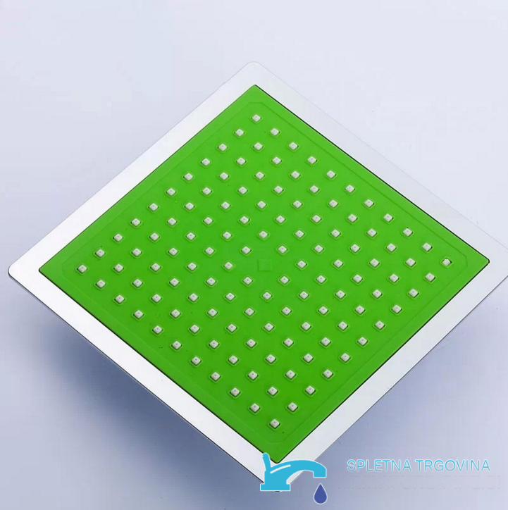 Soffione del pannello doccia PT86722 con ugelli bianchi, superficie verde e bordo cromato