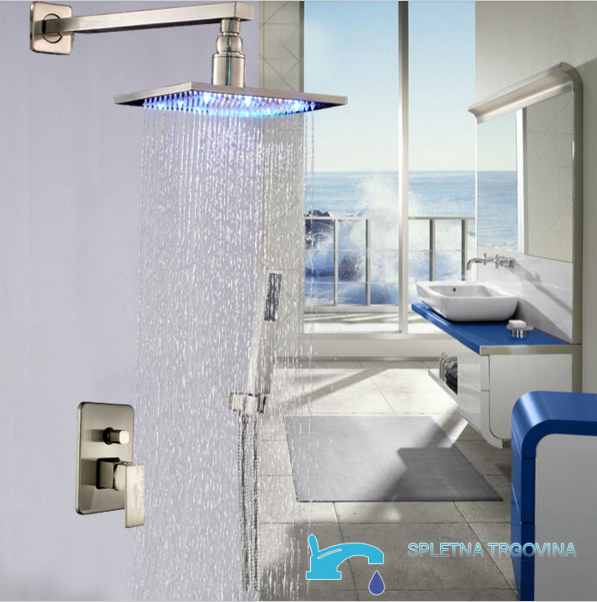 Sistema doccia LED da incasso PT19136 color argento con soffione a pioggia quadrato