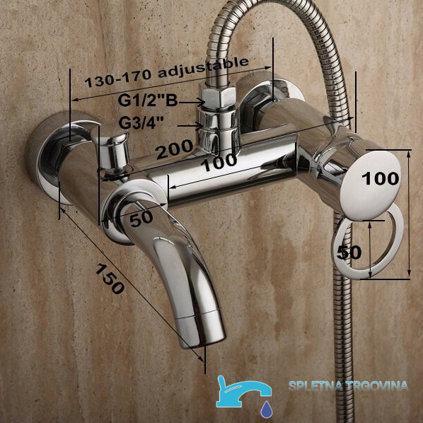 Schema dimensionale del miscelatore per vasca EYN SK2264 con interasse regolabile