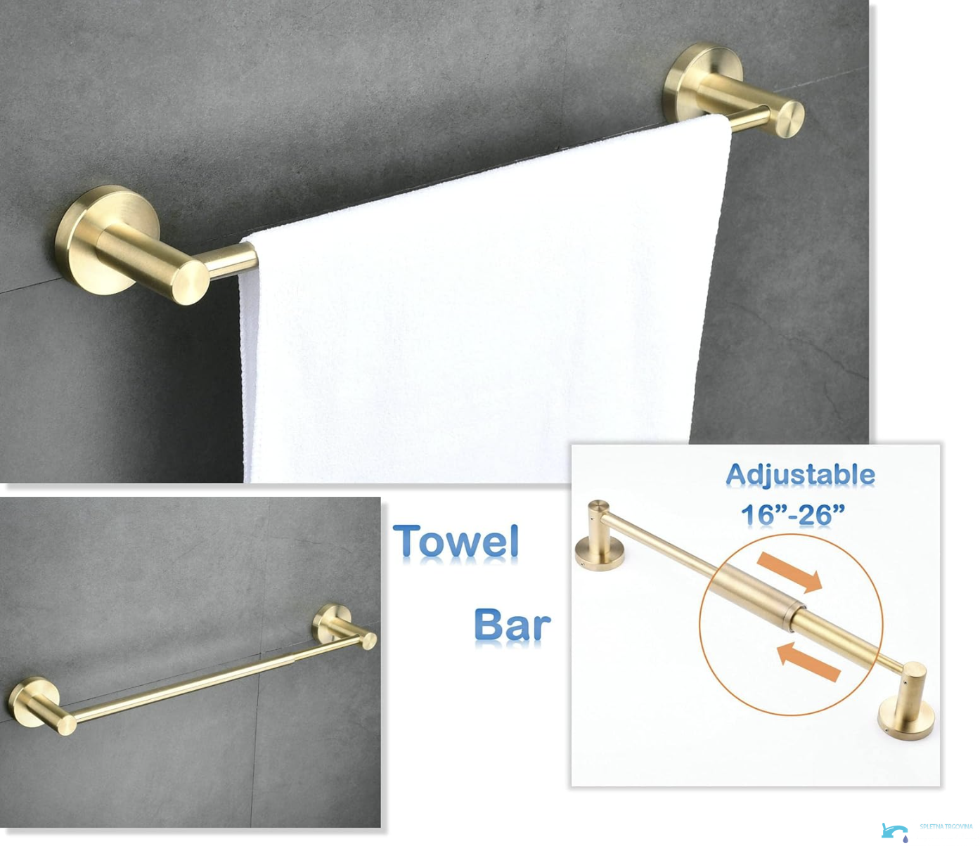 BA1308 - barra portasciugamani estensibile, portasciugamani oro