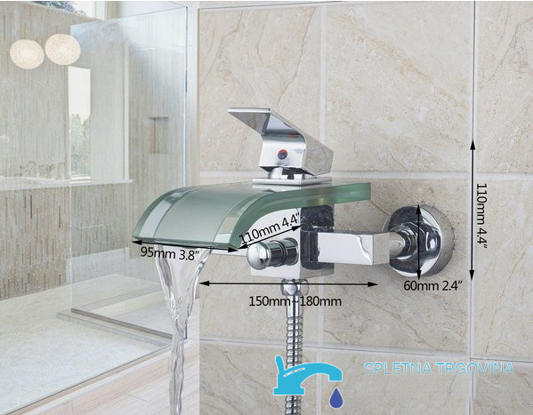 Miscelatore per vasca a parete SK0264 con bocca a cascata in vetro