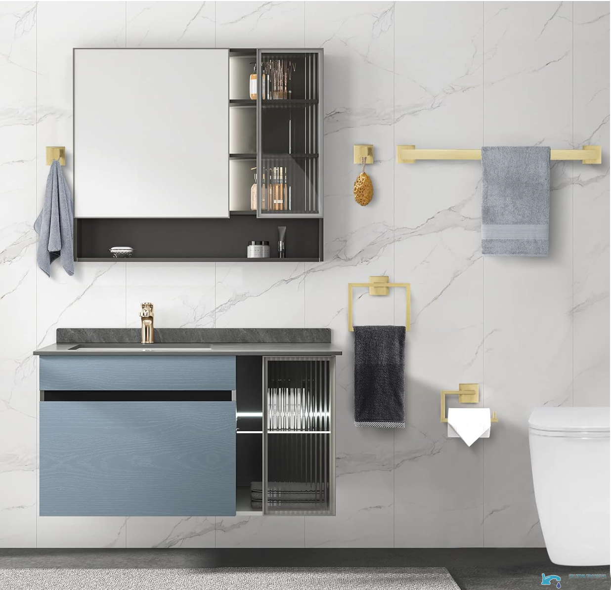 BA1214 - set accessori bagno oro, portasciugamani bagno