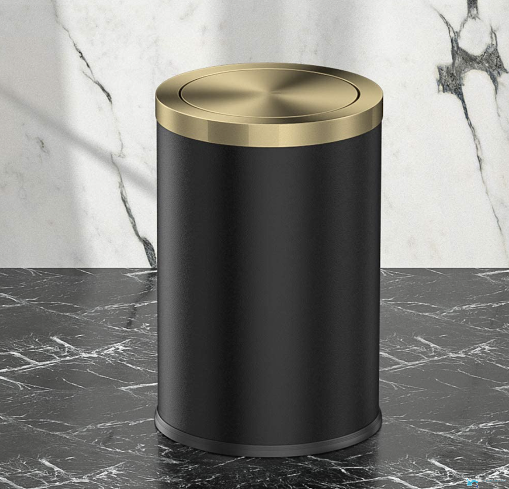 GB1755 - pattumiera nera e oro, cestino bagno nero