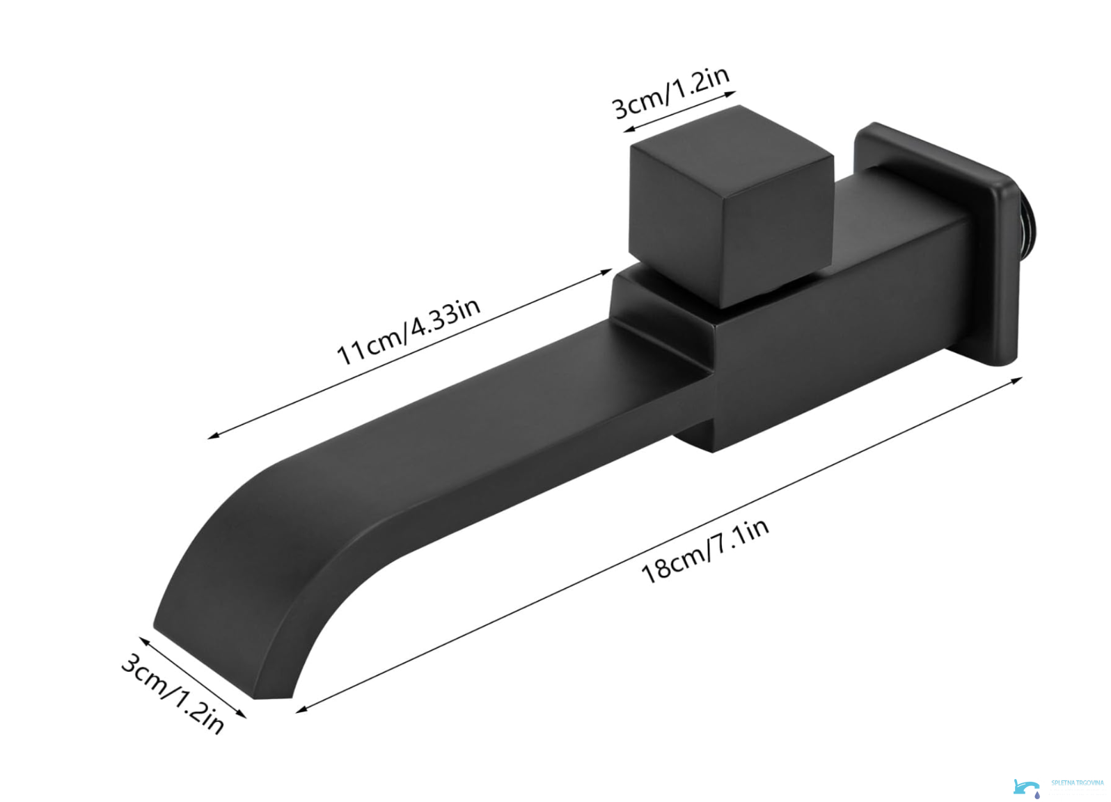 Dimensioni del rubinetto a parete WC1142 lungo 18 cm con bocca da 11 cm