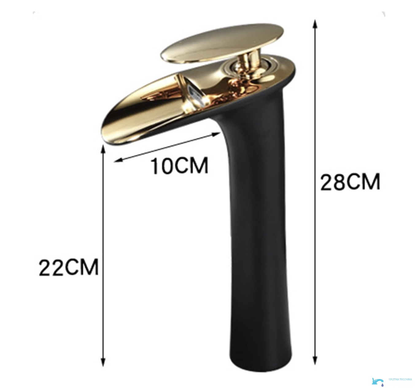 Aufputz-Duschsystem BSH1235 in Schwarz und Gold mit Maßangaben