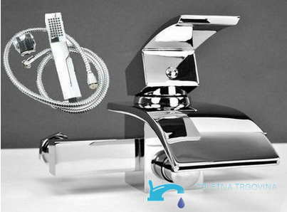 EYN3535: Rubinetto da vasca a parete EYN 3535 in ottone con bocca a cascata, finiture cromo e argento