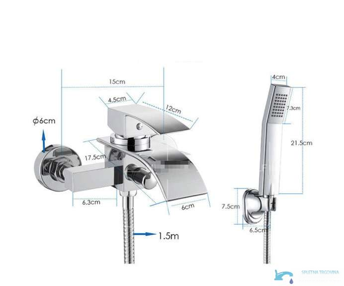 Dimensioni del miscelatore vasca EYN3535 con doccetta e flessibile da 1,5 m