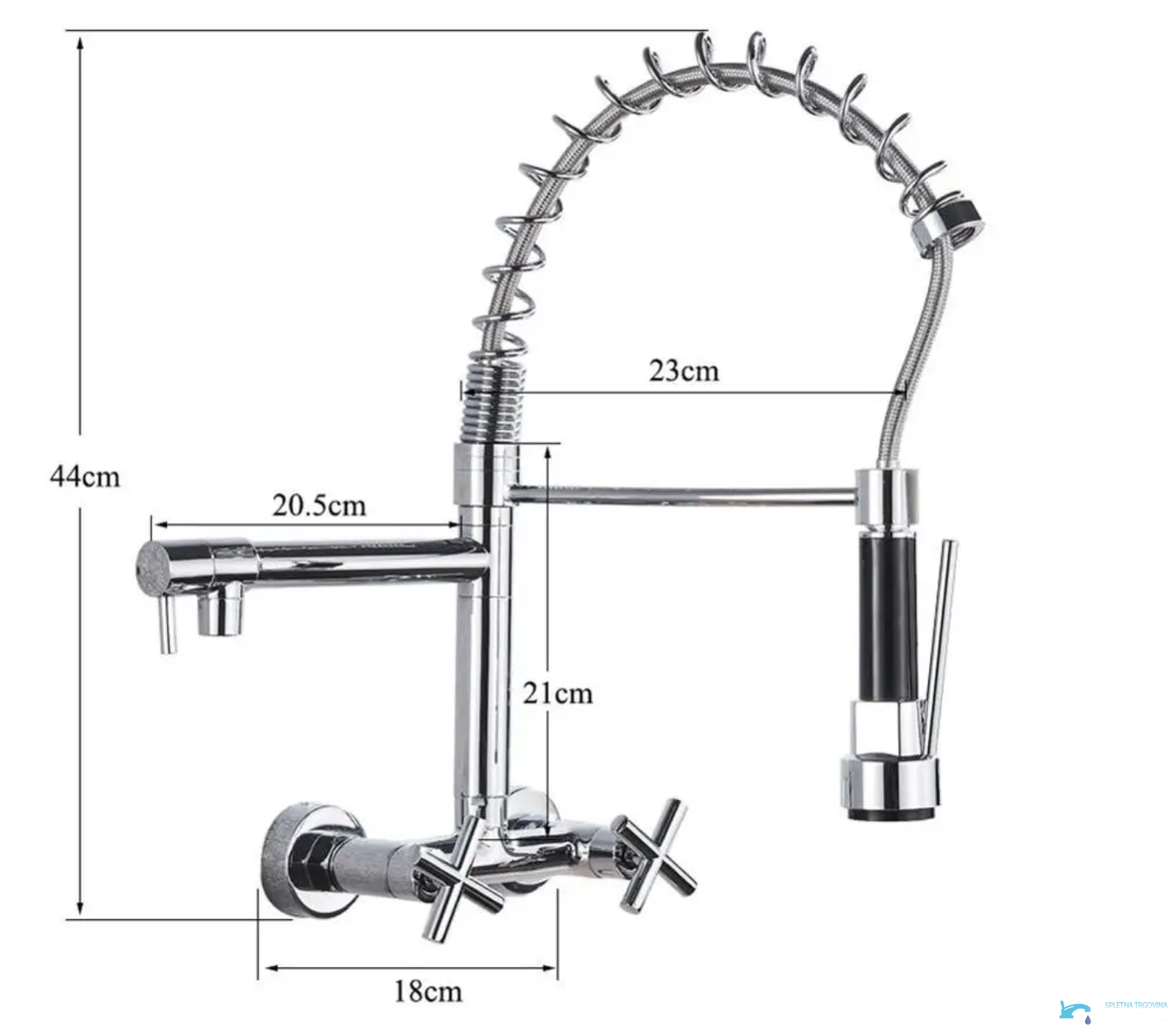 Quote tecniche del rubinetto da cucina a parete WK1002 alto 44 cm