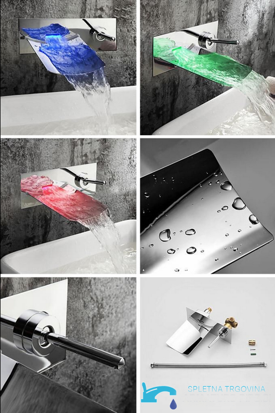 Rubinetto LED multicolore woo-1532 con leva separata e raccordi per montaggio a parete